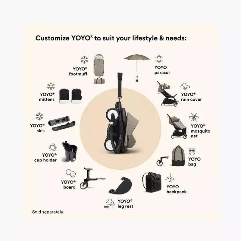 Stokke YOYO³ Complete Bundle from Birth – Black Frame + 0+ Taupe Newborn Pack + 6+ Pack (STOKKE YOYO)